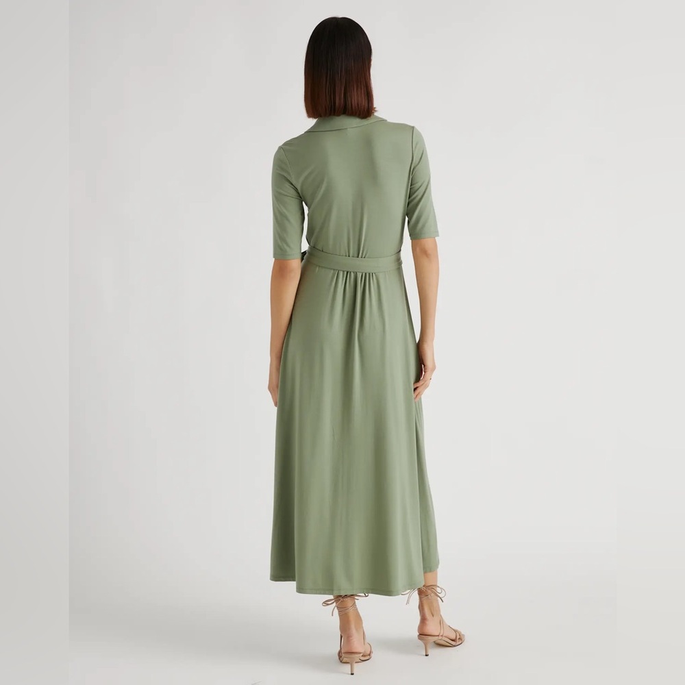 NWT Quince Tencel Jersey Midi Wrap Dress in Sage - Picture 5 of 15